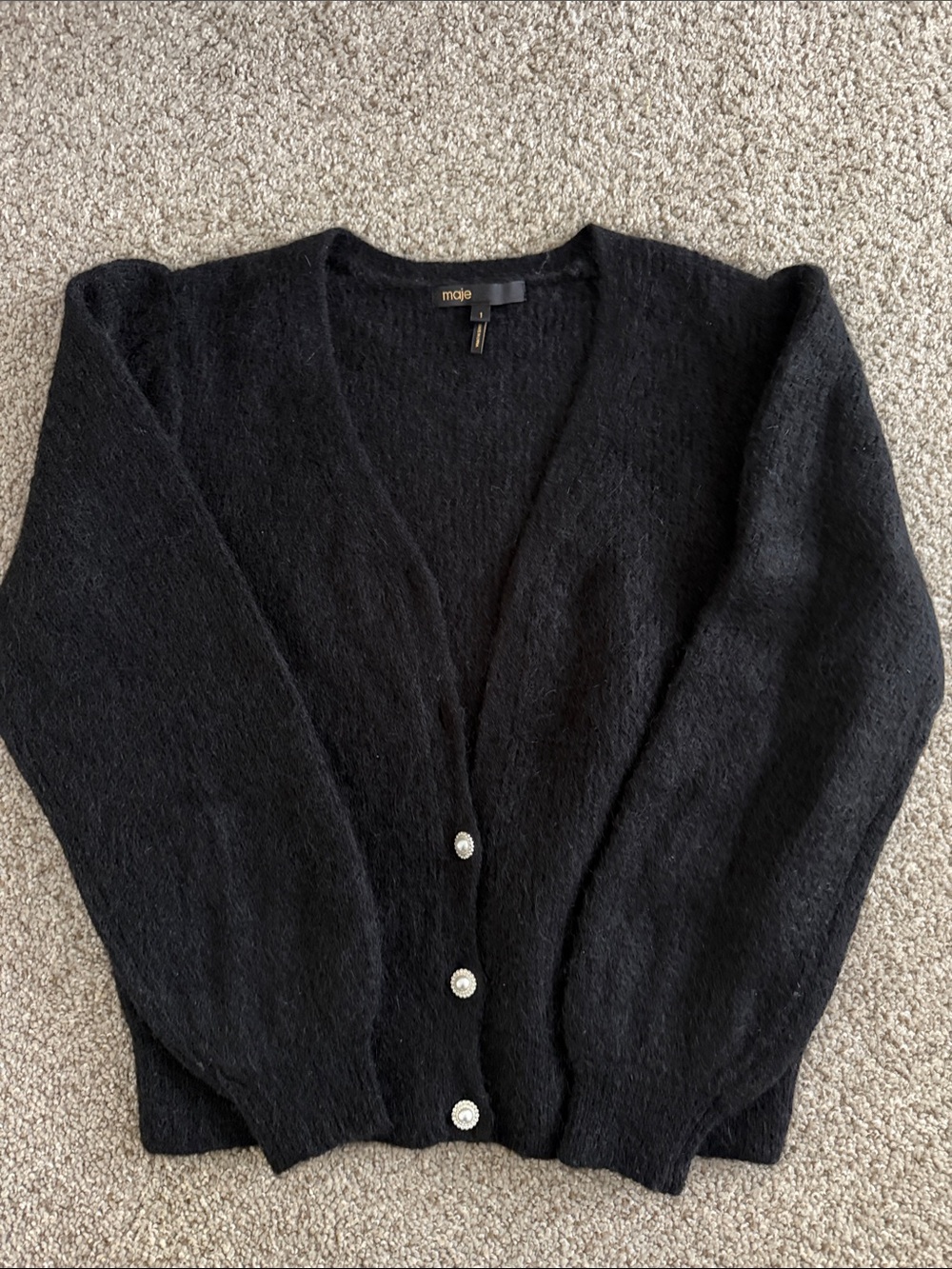 Maje Black V-Neck Button Cardigan Sweater